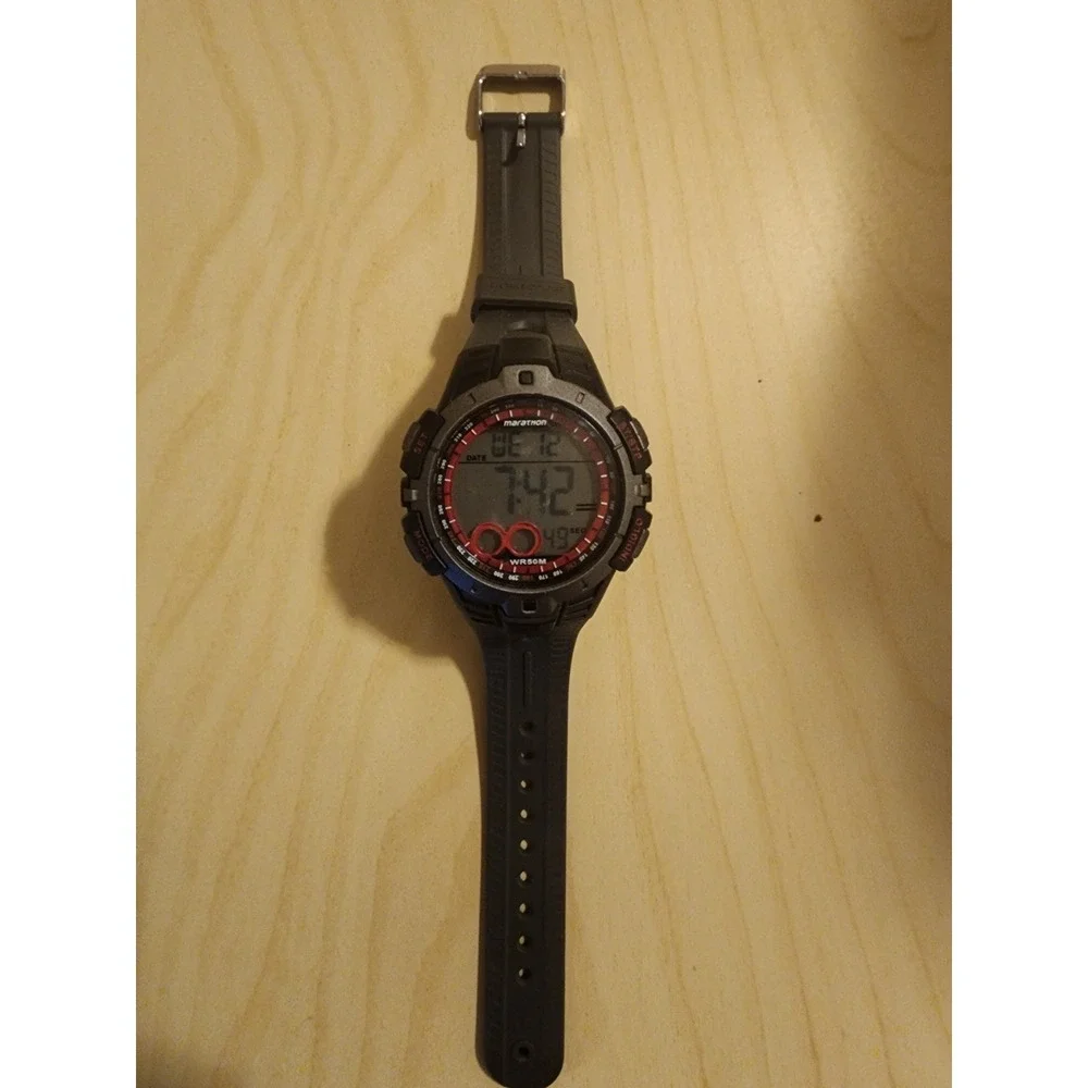 Timex Marathon Digital Watch Black Red T5K423 M042 50M Water Resistant Mens
